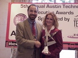 Kathleen Hannon of TekSystems receives the first annual "Selling to CIOs Award" from ATC Executive Director Paul Toprac