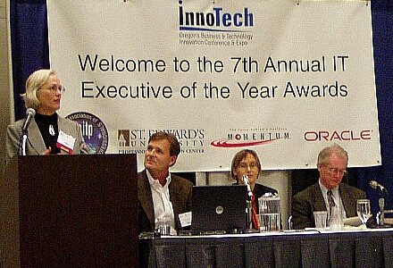 Panel on IT Innovation moderated by Carolyn Purcell. Participants include Russ Finney, Sirkka Jarvenpaa, and Billy Hamilton